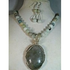  handcrafted amazonite necklace, earrings dendritic moss agate pendant