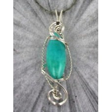 Amazonite Pendant Necklace  Handcrafted  in Sterling Silver  Wire Wrapped