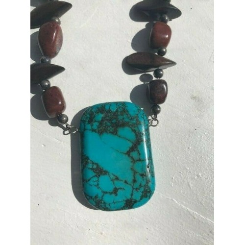 Handcrafted Turquoise Red Jasper   Sterling Silver   Necklace