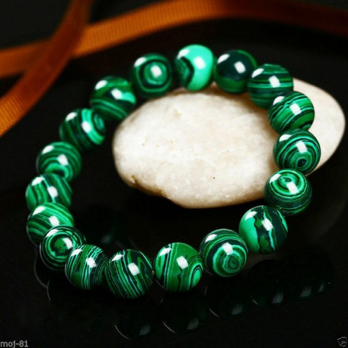 Handmade Natural 8mm Green Malachite Round Gemstone Beads Stretch Bracelet