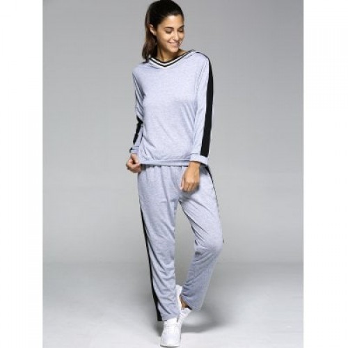 Hooded Contrast Color Spliced Sports Suit