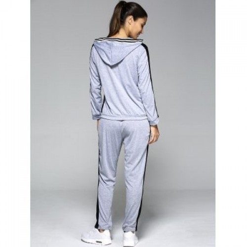 Hooded Contrast Color Spliced Sports Suit