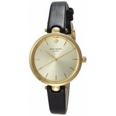 Kate Spade New York Women's  Gold Stainless Steel Black Leather Watch