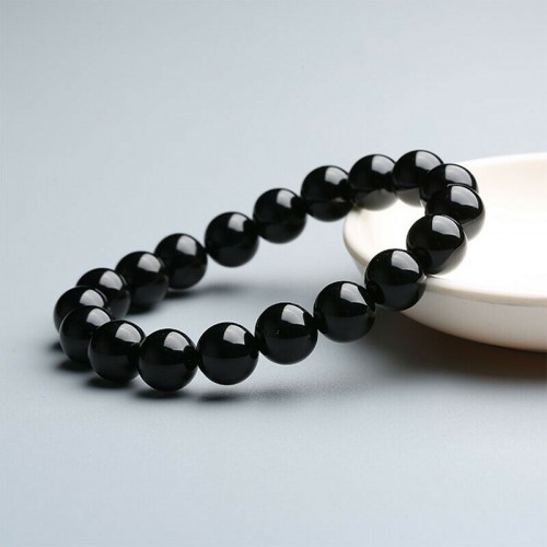 Handmade Stone Bracelet Natural Fashion Black Agate Onyx Beads Bangle