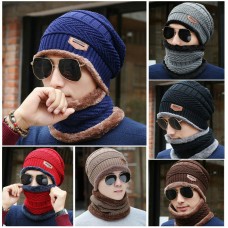 Men Women Winter Warm Crochet Knit Baggy Beanie Wool Skull Hat Ski Cap Scarf Set