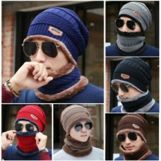 Men Women Winter Warm Crochet Knit Baggy Beanie Wool Skull Hat Ski Cap Scarf Set