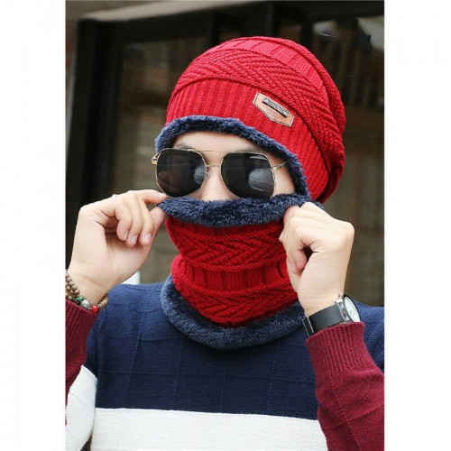 Men Women Winter Warm Crochet Knit Baggy Beanie Wool Skull Hat Ski Cap Scarf Set