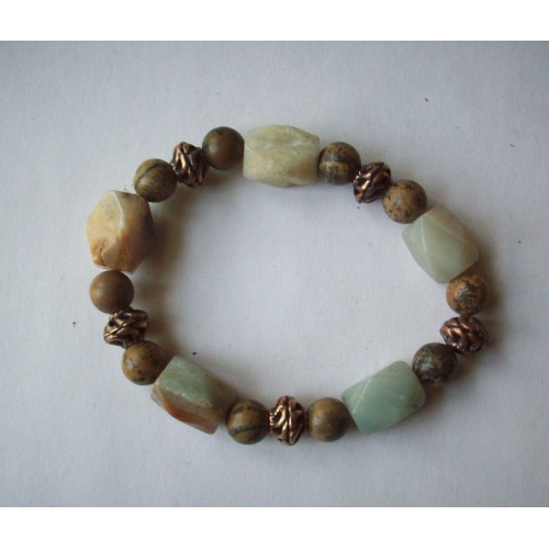 AMAZONITE, LANDSCAPE STONE & COPPER TONE BRACELET