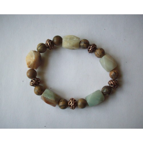 AMAZONITE, LANDSCAPE STONE & COPPER TONE BRACELET