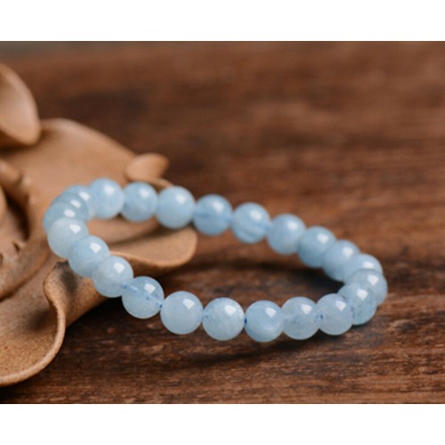 Natural 8mm Light Blue Aquamarine Round Gemstone Beads Bangle Bracelet 7.5'' AAA