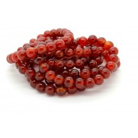 Natural Carnelian Smooth Round Sphere Gemstone Beads 8" Elastic Cord Bracelet