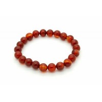 Natural Carnelian Smooth Round Sphere Gemstone Beads 8" Elastic Cord Bracelet