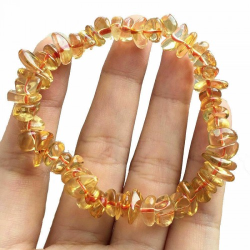 Natural Citrine Stone Chip Bracelet Gold Yellow Crystal Quartz Gemstone Jewelry