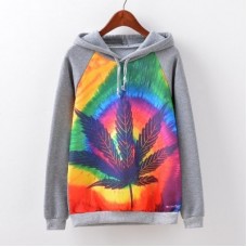 New Fashion Autumn and Winter Women Girl Ladies Long Sleeve Graphic Digital Printed Sportwear Loose Hooded Hoodies Casual Sport Pullover Sweatshirt Outerwear Blouse Tops ZT-G520 Leaf Printing