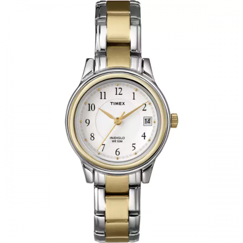 New Timex T25771 White Dial Two Tone Steel Bracelet Strap Indiglo Women's Watch