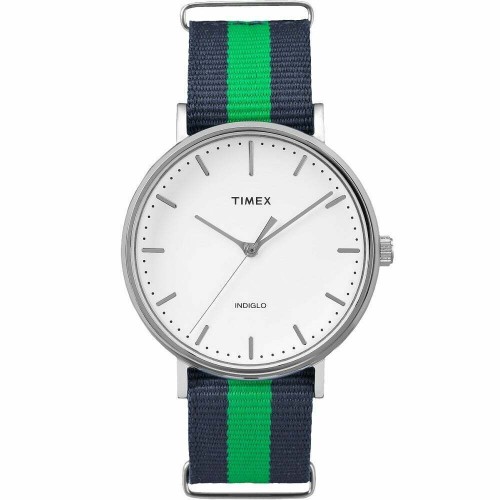 New Timex Unisex TW2P90800 Fairfield 41 Blue & Green Nylon Slip-Thru Strap Watch