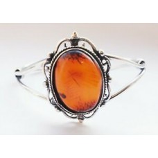 Silver Plated Bracelet With Genuine BALTIC AMBER Polished Stone