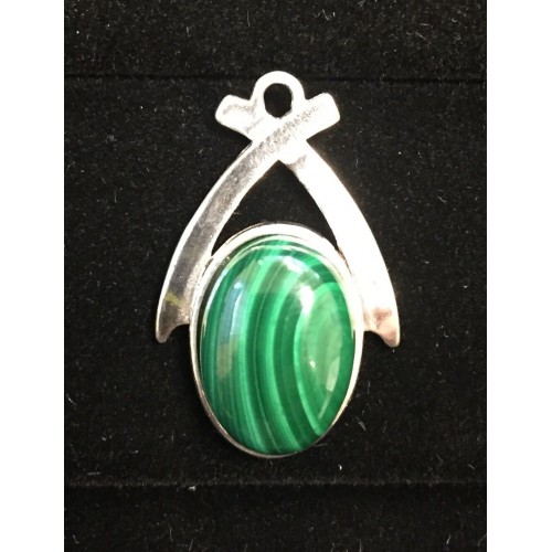 Solid sterling Criss-Cross Pendant w 14x10mm 7.8 Carat Malachite Gemstone