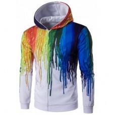 Zip Up Long Sleeve Paint Dripping Printing Hoodie