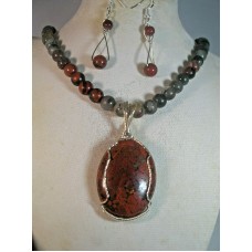 Bloodstone necklace,earrings Blodstone pendant