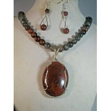 Bloodstone necklace,earrings Blodstone pendant