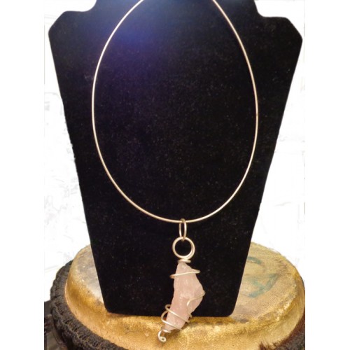 Rose Quartz Raw Silver Necklace 