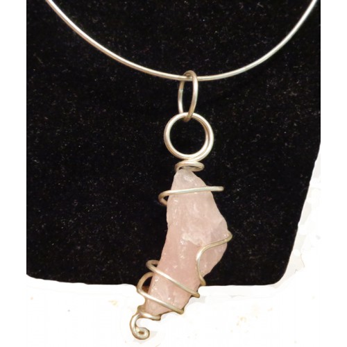 Rose Quartz Raw Silver Necklace 