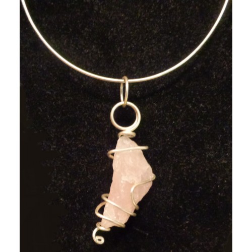 Rose Quartz Raw Silver Necklace 
