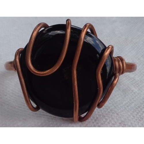 Black Onyx  Copper Heavy Wrap Bracelet  