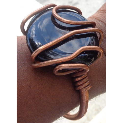 Black Onyx  Copper Heavy Wrap Bracelet  