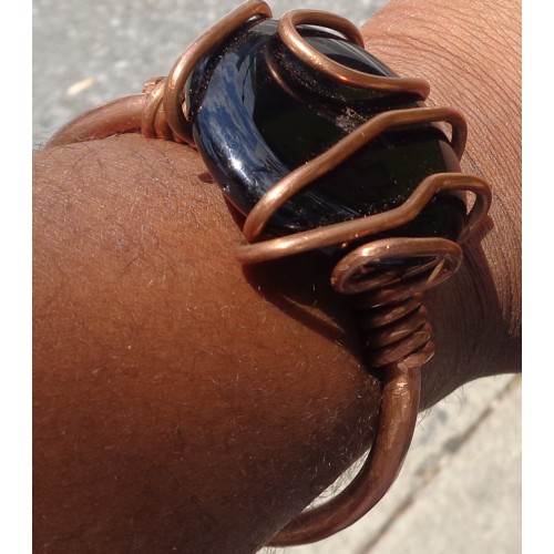Black Onyx  Copper Heavy Wrap Bracelet  