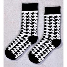 HOUNDSTOOTH, CREW SOCK, BLACK & WHITE HOUNDSTOOTH