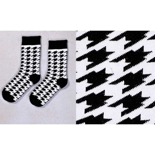 HOUNDSTOOTH, CREW SOCK, BLACK & WHITE HOUNDSTOOTH