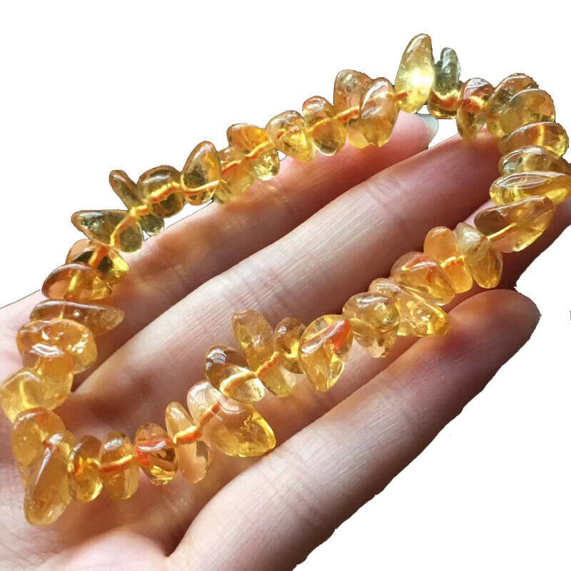 Natural-Citrine-Stone-Chip-Bracelet-Gold-Yellow-Crystal-Quartz-Gemstone-Jewelry-312572245201